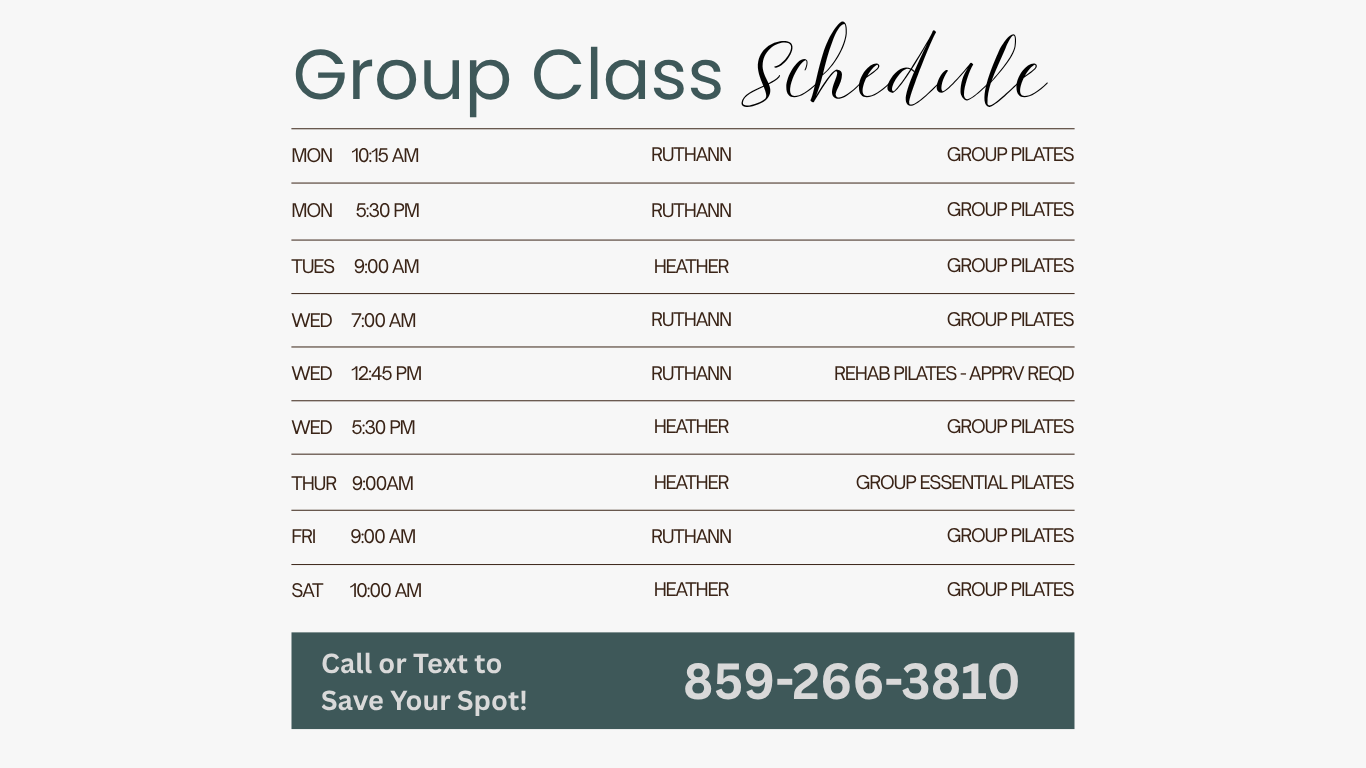 Pilates Place group class schedule